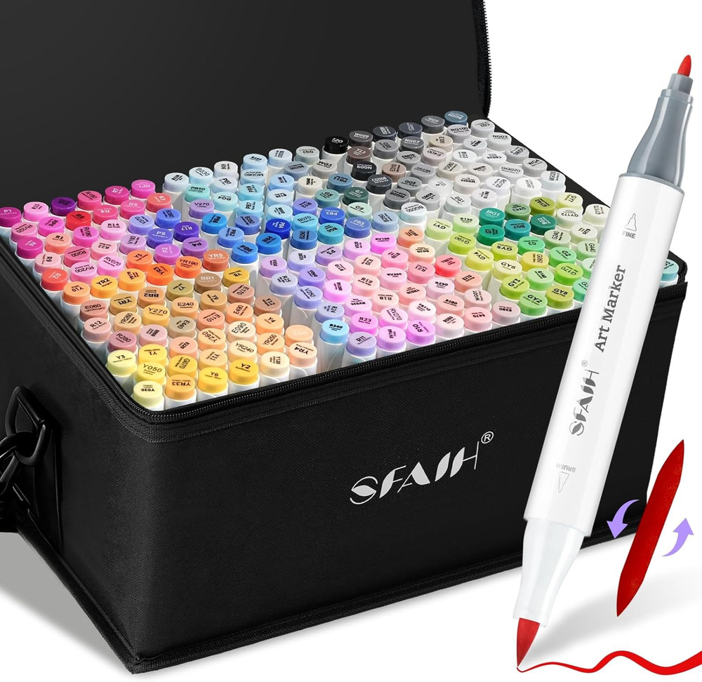 Alcohol Markers Brush & Fine – 217 Colors Double Tipped Art Markers for Adult Co