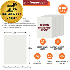 15″ x 12″ Packing Paper Sheets for Moving X 12″,80 Sheets, White