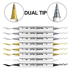 3 Gold, 3 Silver, 1 Black and 1 White Paint Markers Brush and Fine Dual-tip A…