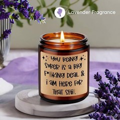 Fairy’s Gift Sober Candle, Sobriety Gifts for Women Men, Funny Brown-Lavender