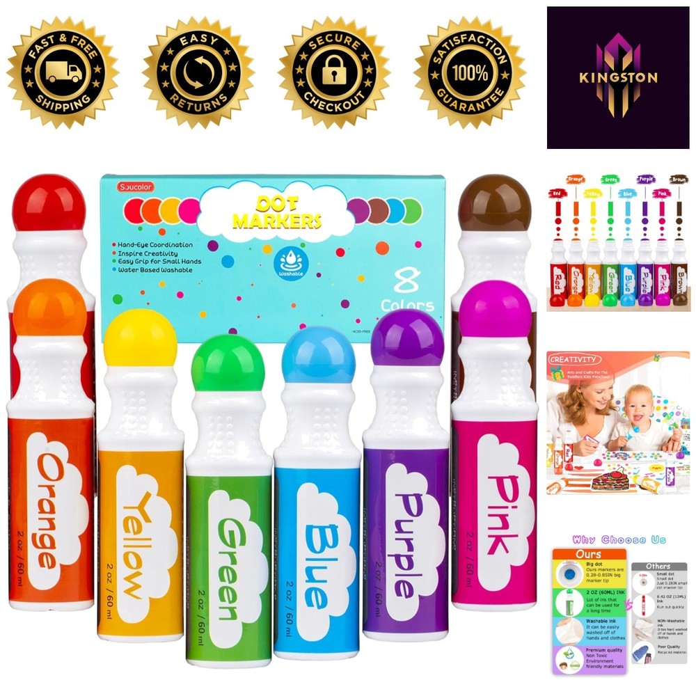 8 Vibrant Dot Markers for Toddlers – Safe, Washable, Ideal for Arts & Crafts