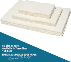 Handmade A4 Cream Mixed Media Paper with Deckle Edge – 8.3″ X 11.7″ – 150 GSM –