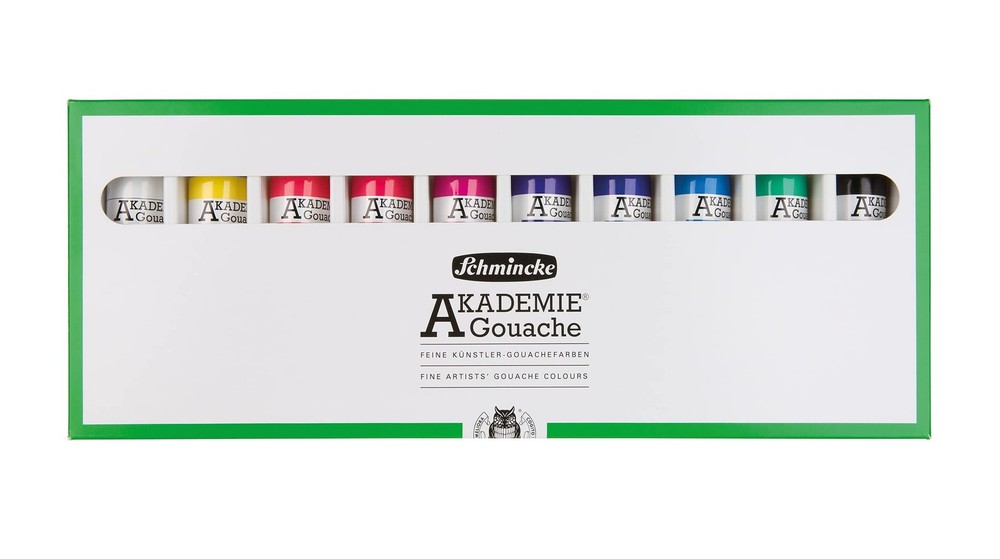 Schmincke – AKADEMIE® Gouache, 10 x 2,03 fl oz / 60 ml tubes, 72 210 097, 1
