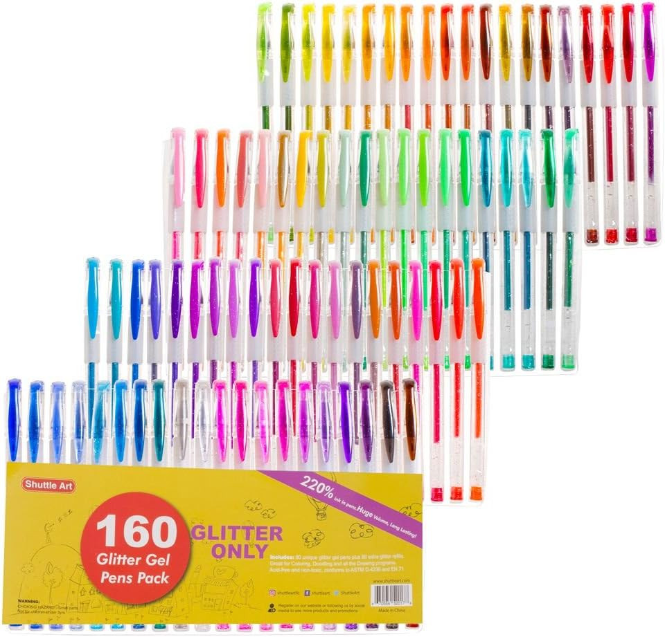160 Pack Glitter Gel Pens Set With 80 Colors And Refills Smooth Writing