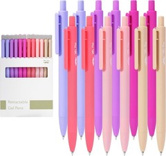 Retractable Gel Pens 12 Pack Black Ink Fine Point 0.5mm Smooth Writing