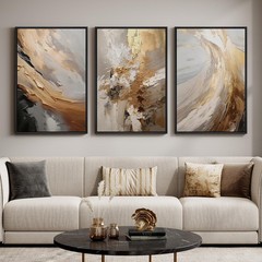 Large Framed Neutral Abstract Wall Art for Living Room, 3 Piece Modern Canvas…