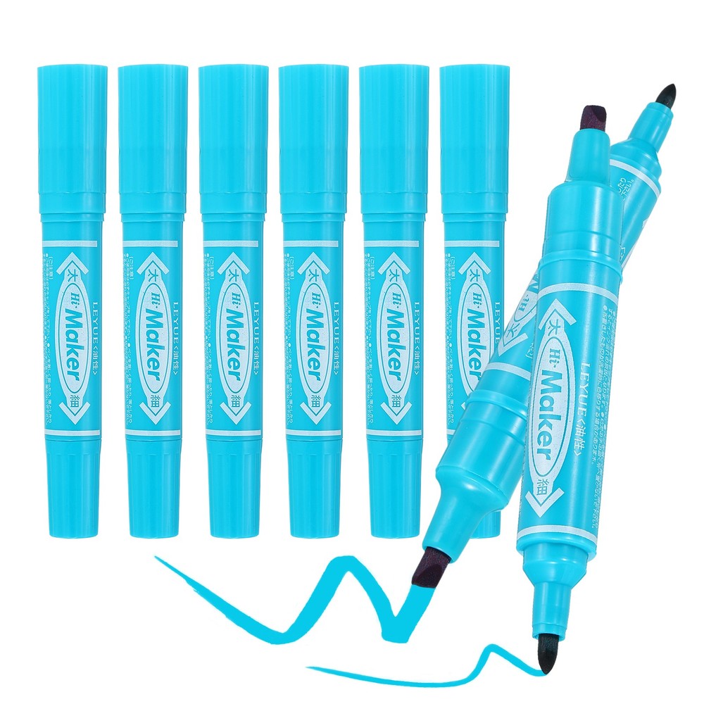 Broad & Fine Tip Markers, 8Pcs Oil-Based Markers Highlighter, Light Blue