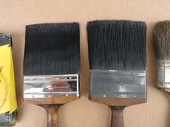 3 Vintage Wood Handle Paint Brushes 1 Natural Hair ..1 Brand New..4″..& 3-1/2″