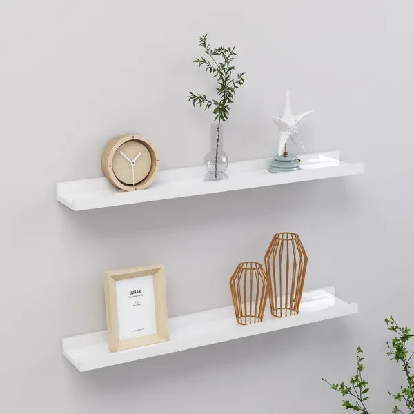 Wall Shelf Set of 2 High gloss white MDF 23.6×3.5×1.2 in
