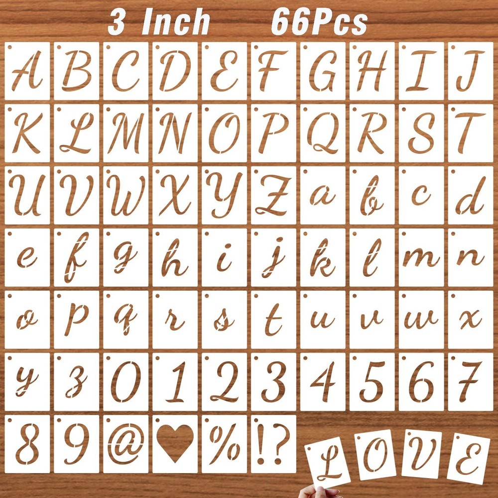 3 Inch Letter Stencils Kits, 66 Pcs Calligraphy Alphabet and Number Stencil f…