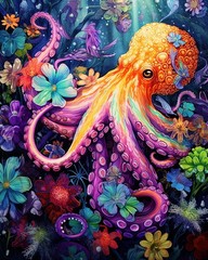 Tucocoo Octopus Paint by 16”x20”(Frameless), number-Sea Animals 04