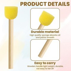 10-PCS Round Sponge Brushes with Wooden Handle for Painting DIY Crafts Yellow