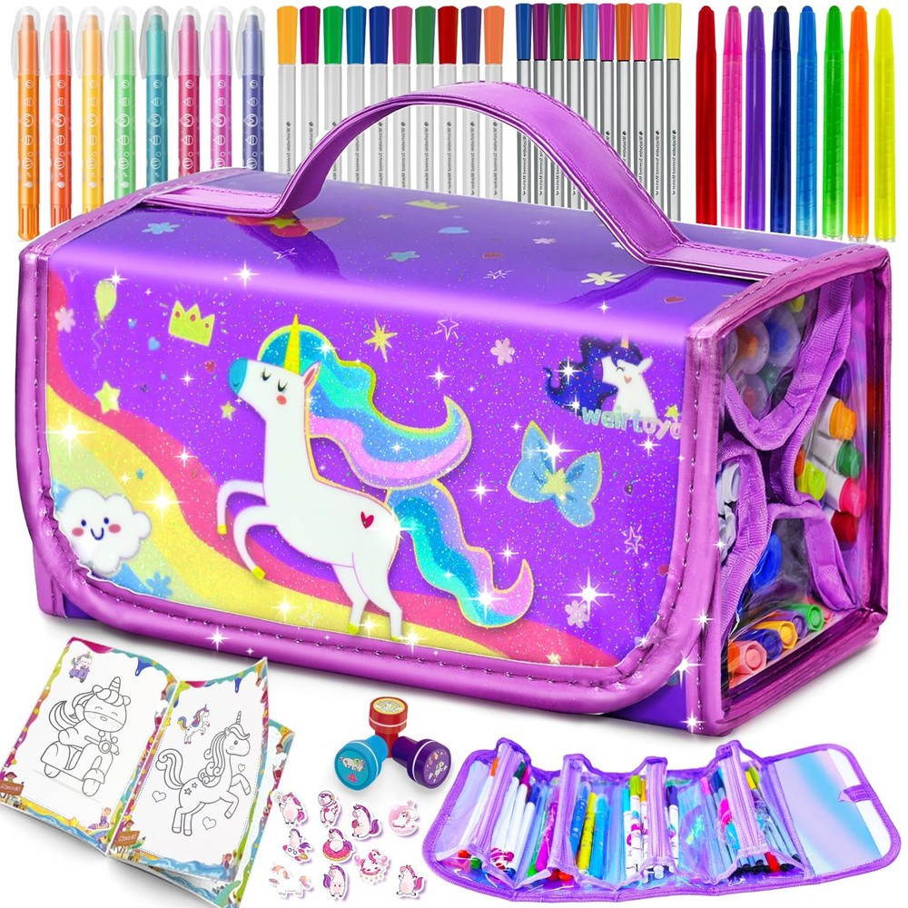 56 PCS Washable Scented Markers Set with Glitter Pencil Case, Mermaid Unicorn…
