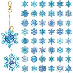 Equsion 50 Pcs Winter Snowflake Diamond Painting Keychains Kit Double Blue