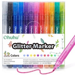 Ohuhu Glitter Markers Pen 12 Glitter Colors Metallic Shimmer Marker Fine Tip