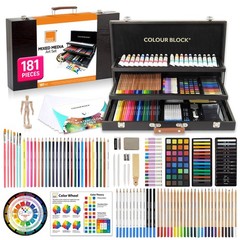 COLOUR BLOCK 181-Piece Mixed Media Art Set in Wooden Case for Drawing Sketchi…