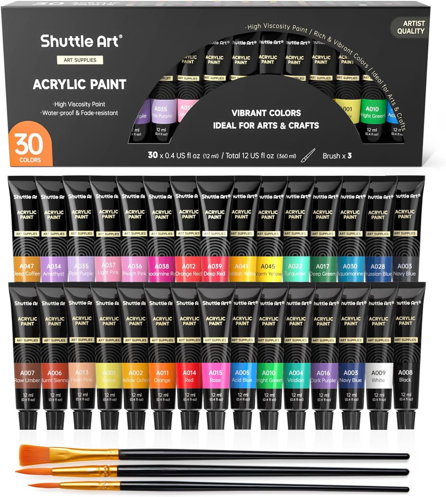 Acrylic Paint Set, 30 X12Ml Tubes Artist Quality Non Toxic Rich Pigments