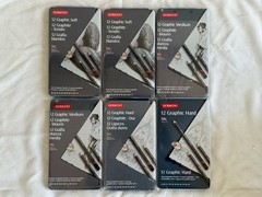 Lot of 6 Derwent Graphic Drawing Pencils 12 Tin Set Soft Medium Hard NEW Sealed