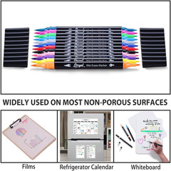Wet Erase Markers Dual Tip, 12 Assorted Colors, Dual Tip Brush & Fine Overhead