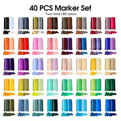40 PCS 80 Colors Acrylic Paint Marker Set DualColor Pens With Brush Tips