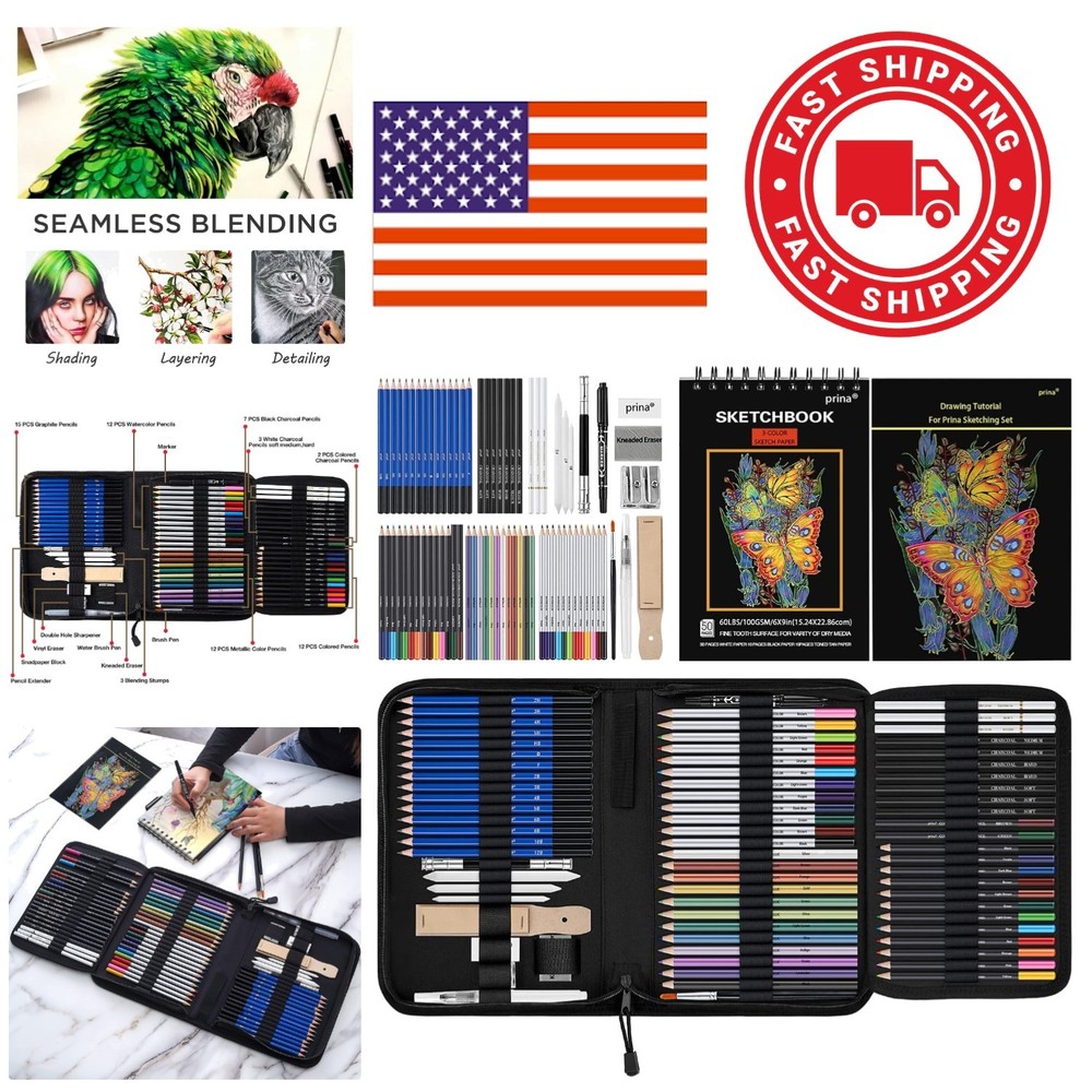 Portable Drawing Set with 76 Pencils Perfect Gift for Artists and Students