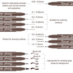 Sepia Tone Drawing Pen Set, 12 Assorted Sizes Sketch Liner, Water-Resistant A…