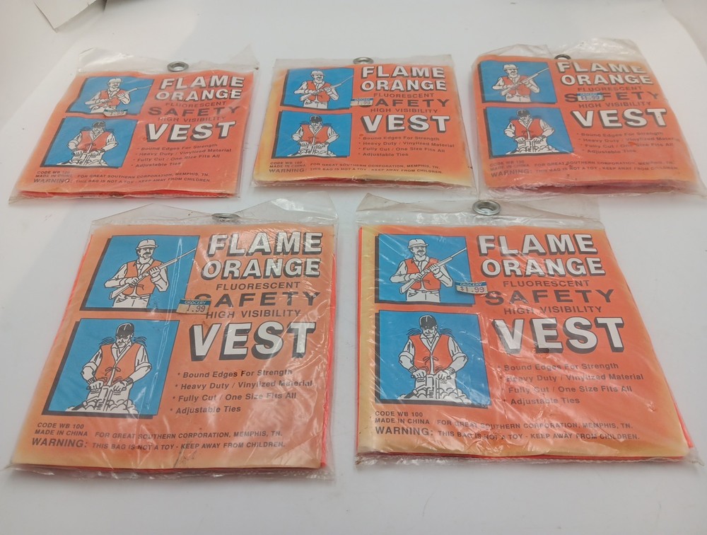 VTG 5x Universal Safety Vest High Visibility One Size Fits Most Flame Orange