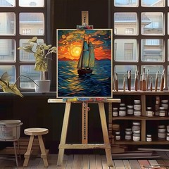 Paint Numbers DIY Adult Canvas Sailboat Sunset Landscape Art Craft Kit 16×20
