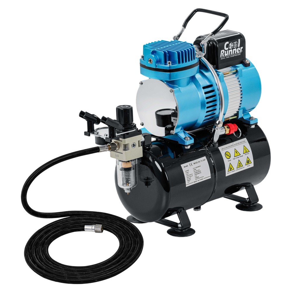 Master Airbrush 1/5 HP Cool Runner II Dual Fan Tank Air Compressor Kit TC-326T
