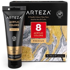 Metallic Acrylic Paint, 8 Metallic Colors in 4.06 ounce Tubes, Artist Paints …