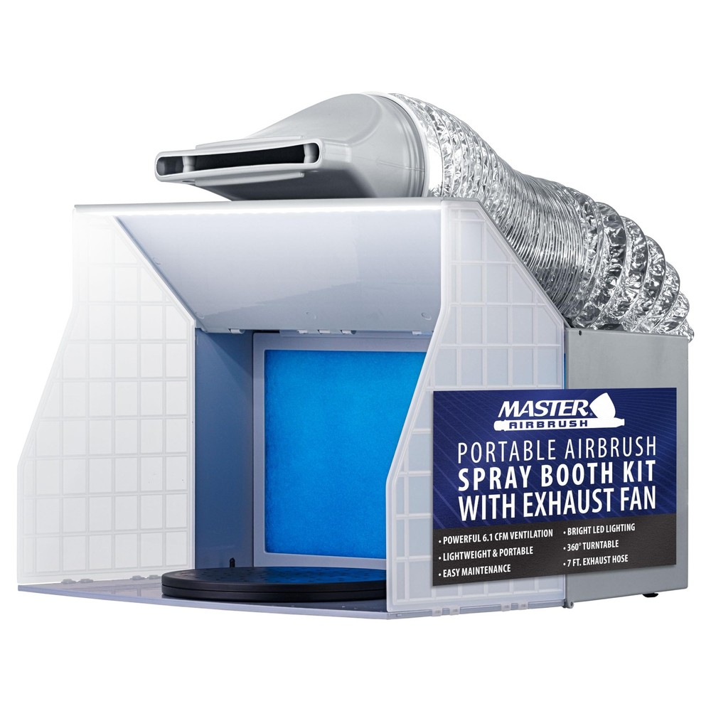 Portable Airbrush Spray Booth Kit with Exhaust Fan, LED Light, Turntable & Ex…