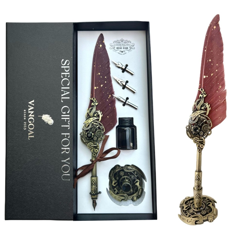 VANGOAL Steampunk Feather Pen and Ink Set with Gift Box, Vintage Quill Pen fo…