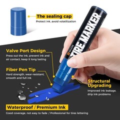 Tire Marker Paint Pens 8Pc White Red Yellow Blue 3-15mm Tip Waterproof Jumbo