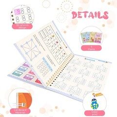 4 PC Reusable Grooved Writing Books for Kids, Magic Copy Books,Reusable Handl