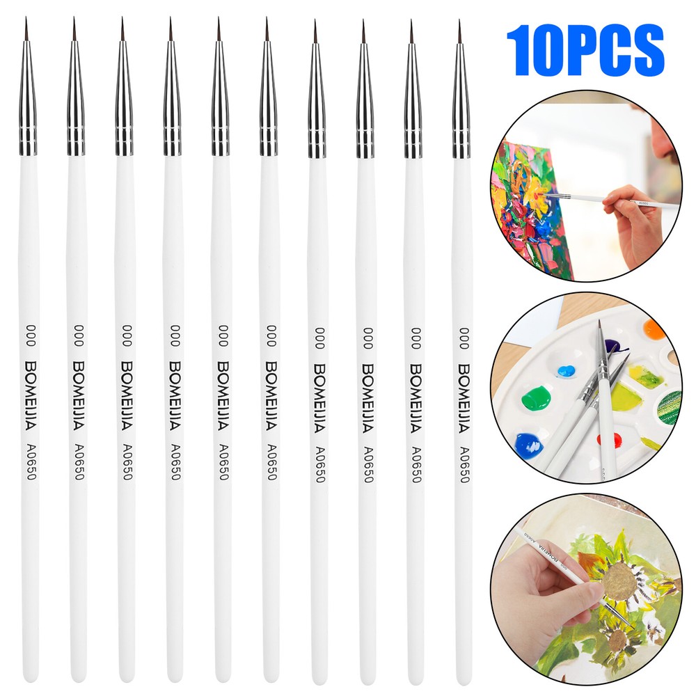 10Pcs Miniature Detail Liner Paint Brushes Art Nail Model Oil Acrylic Painting