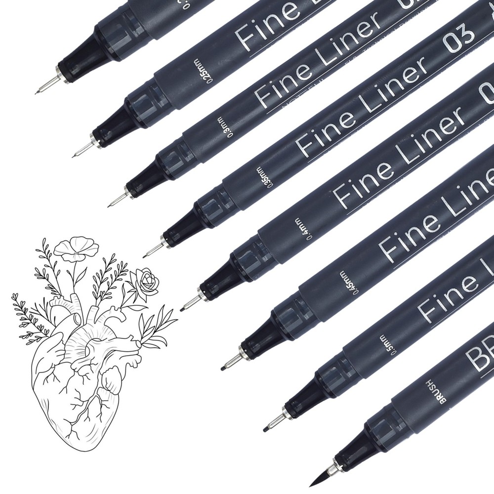 8 PCS Black Fineliner Pens 0.20.5mm Waterproof Archival Micro Drawing Set