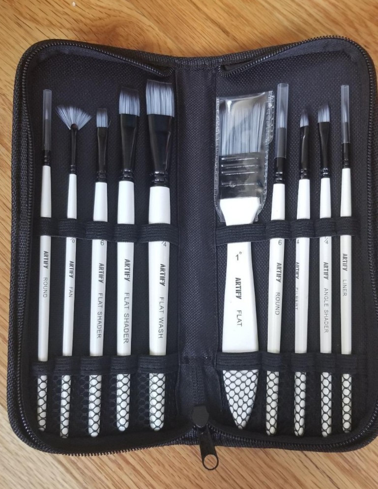 10 Pieces Paint Brush Set with Case for Acrylic Watercolor Oil Painting, USA New