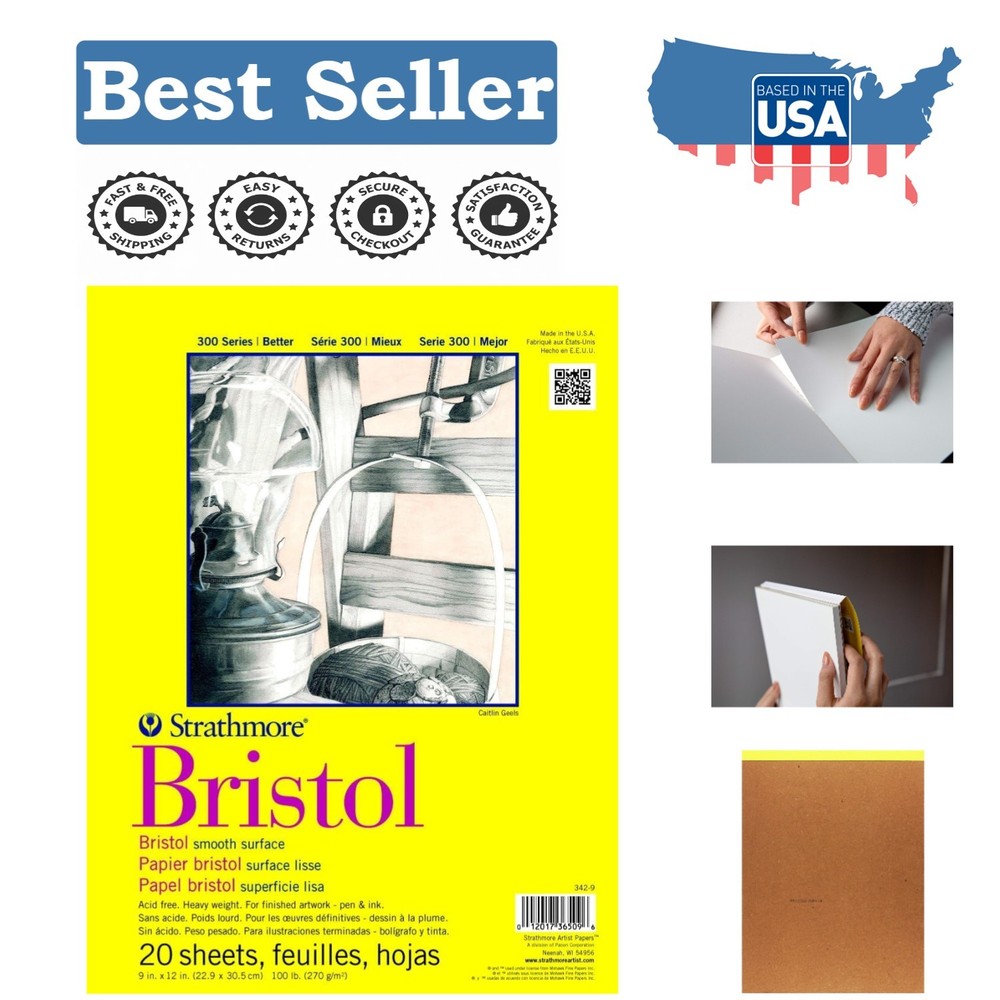 300 Series Tape Bound Bristol Paper – 9×12 Inches, Ideal for Fine Detail Work