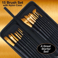 U.S. Art Supply 15 Piece Artist Paint Brush Zippered Nylon PopUp Storage Case