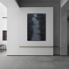 Framed Black Canvas Wall Art, Modern Abstract Oil Paintings, Relief Texture W…