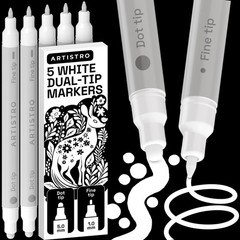 Precision Dual-Tip Acrylic Paint Markers Set – 5 White Paint Pens for Fabric, Ro