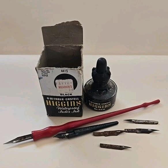 Vintage Higgins Waterproof India Ink 4415 Black 1oz Bottle Carter’s Fountain Pen