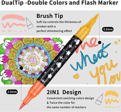 96 Colors Glitter Brush Markers,48 Pack Dual Tip Brush Glitter Marker for Doo…