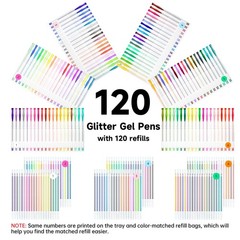 Gel Pens 240 Pack Glitter Colors 120 Refills Shuttle Art SAGGP-240 Adult Books
