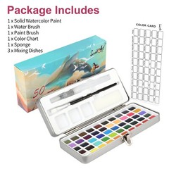 Artists Watercolor Paint Set 50 Vivid Colors + Paint Brush for DIY Art Painting