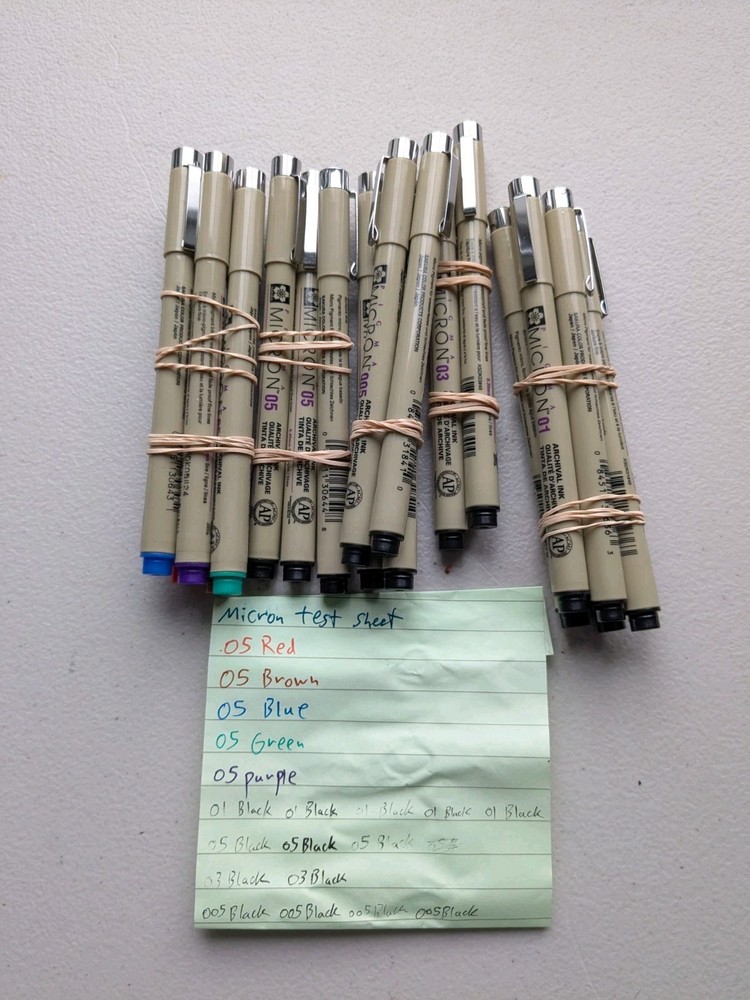 LOT OF 19 – Sakura PIGMA Micron 01,05,005- Archival Ink Pens – used