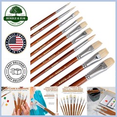 10-Piece Hog Hair Paint Brush Set for Acrylic, Oil & Watercolor Art