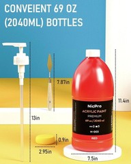 Huge 69oz Bulk Acrylic Paint – 6 Basic Colors, Fade Resistant, Kid & Adult Safe