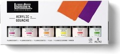 Professional Acrylic Gouache Paint, 6 x 59ml 2-oz, Fluorescents Set