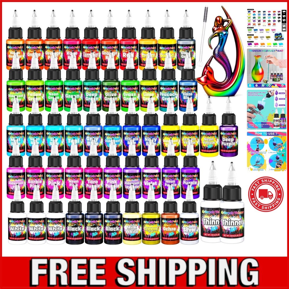 Airbrush Paint – 54 Colors with 2 Airbrush Thinners, Ready to Spray Air Brush…